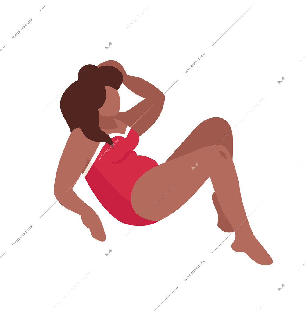 Body positive composition with isolated character of lying plus size woman vector illustration