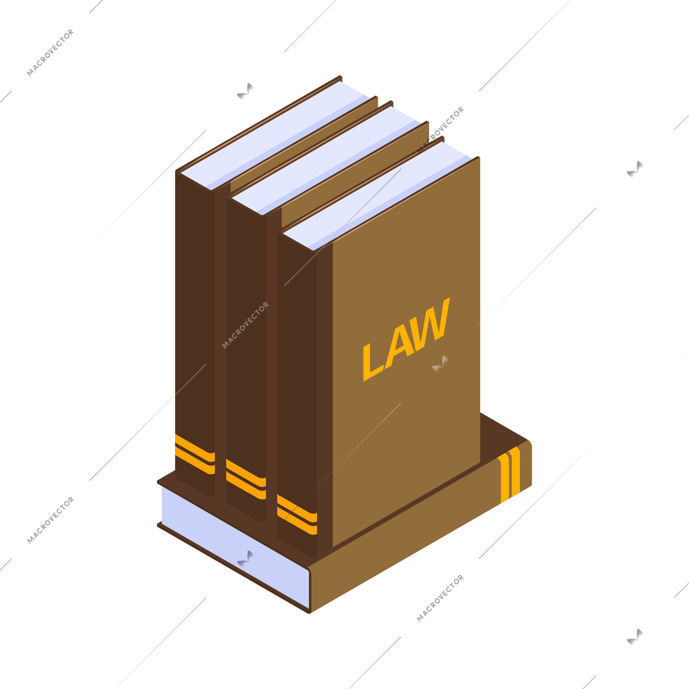 Isometric lawyer court justice law composition with row of law books vector illustration