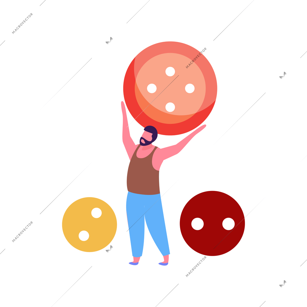 Knitting flat composition with male character holding colorful buttons vector illustration