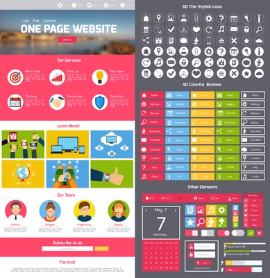 Flat website design template with menu icons and navigation layout elements vector illustration