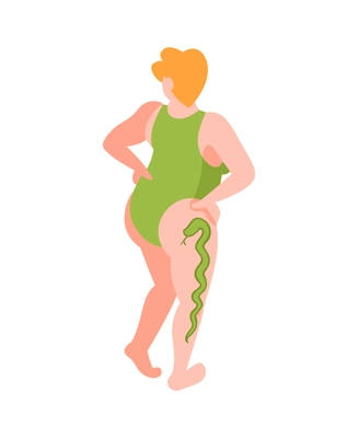 Body positive composition with character of plus size woman with snake tattoo on her leg vector illustration