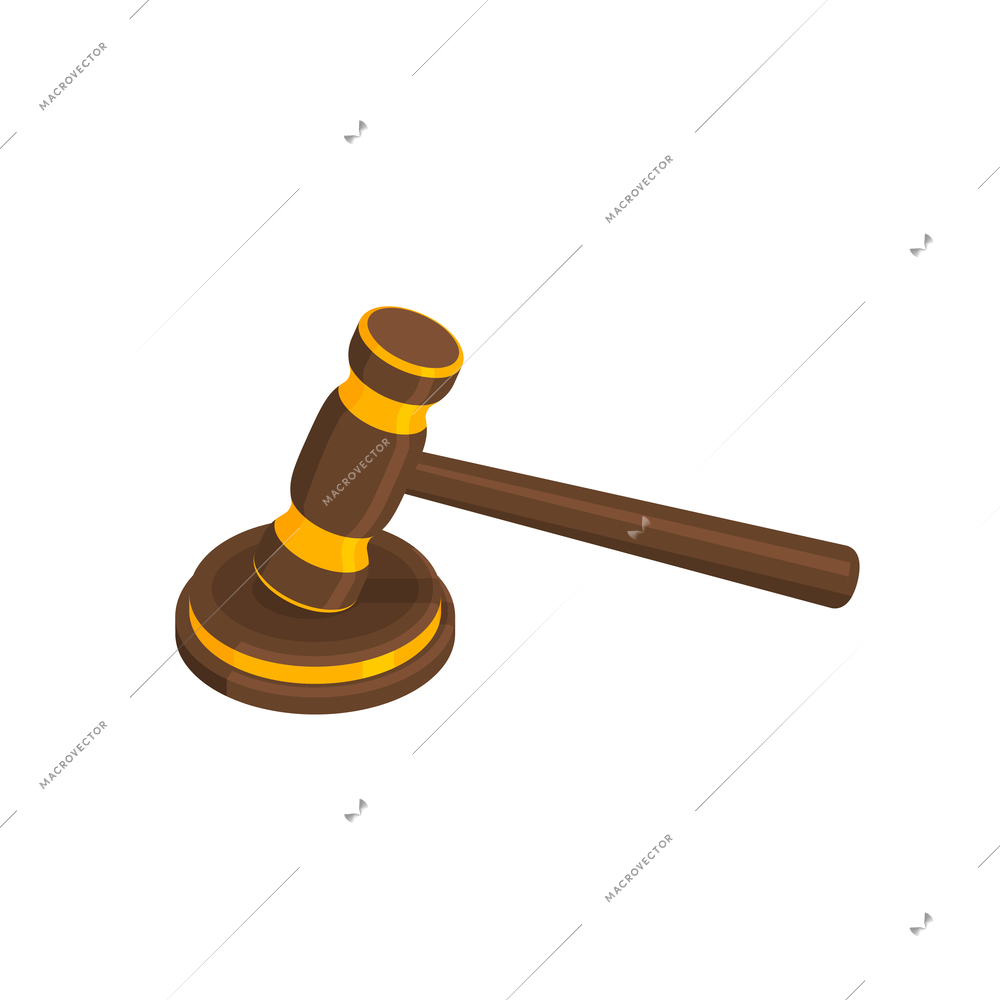 Isometric lawyer court justice law composition with isolated image of gavel vector illustration