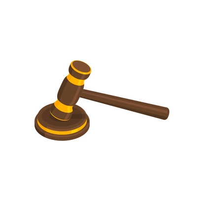 Isometric lawyer court justice law composition with isolated image of gavel vector illustration