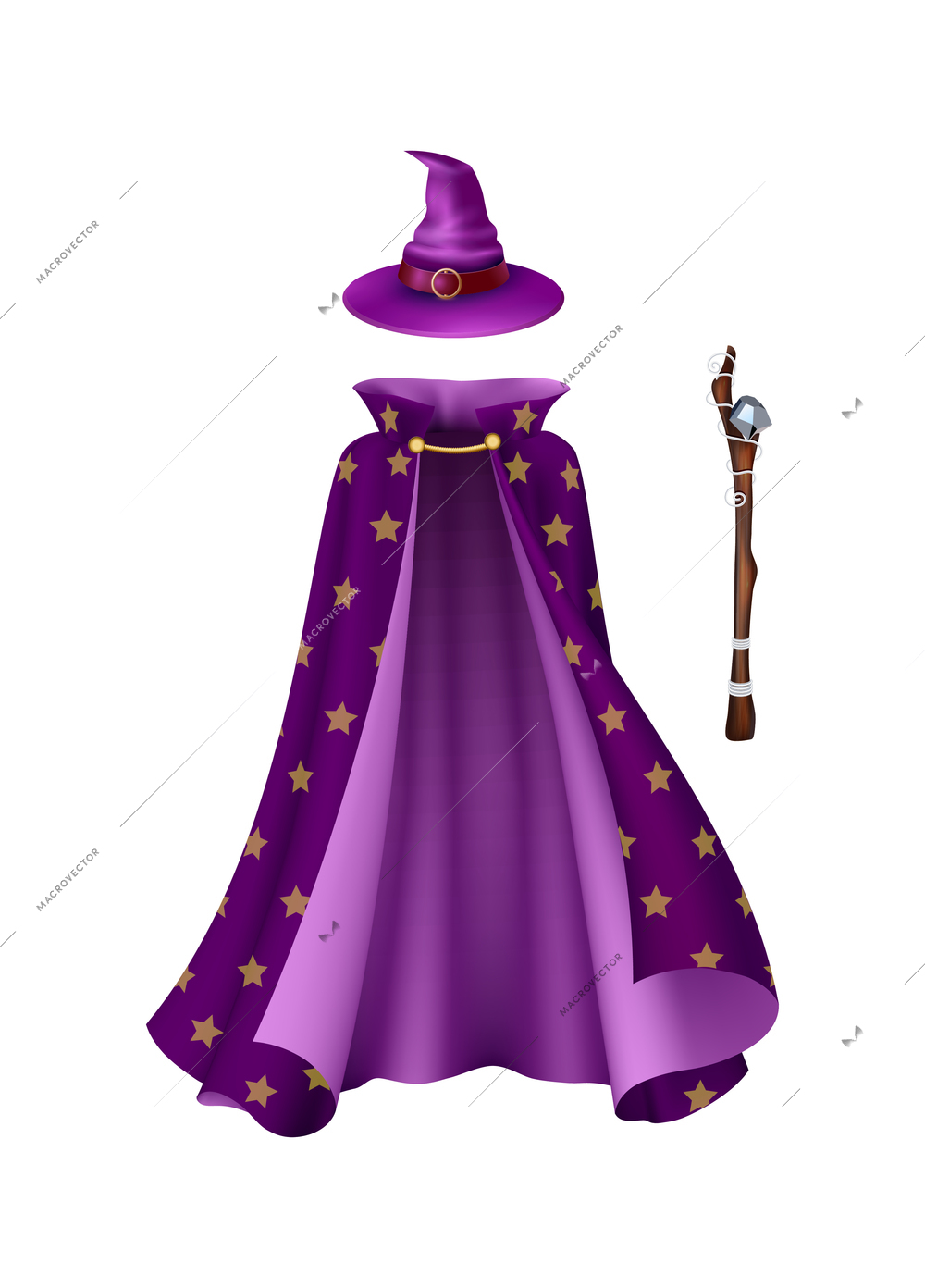 Magician clothes realistic composition with costume of magic man on blank background vector illustration