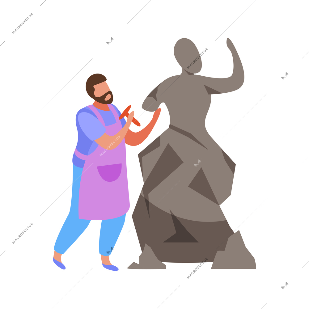 Hobby flat people composition with male character doing sculpture on blank background vector illustration