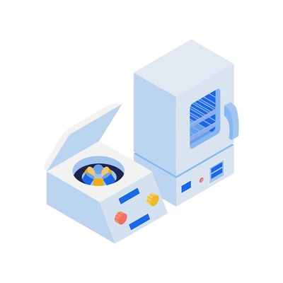 Isometric vaccination composition with images of lab equipment for vaccine preparation vector illustration