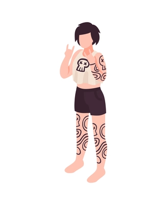 Body positive composition with character of woman with lots of tattoos on her body vector illustration