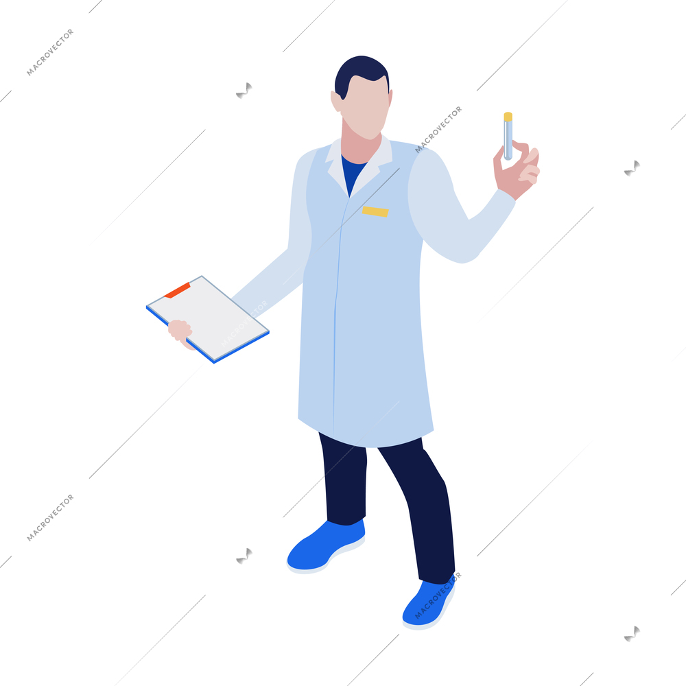 Isometric vaccination composition with character of male doctor holding capsule with vaccine vector illustration