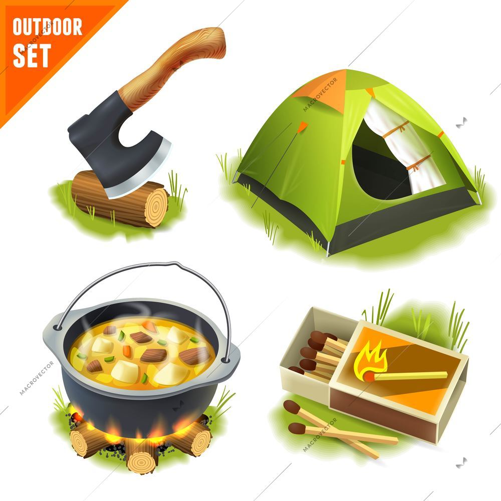 Camping summer outdoor activity decorative icons set isolated vector illustration