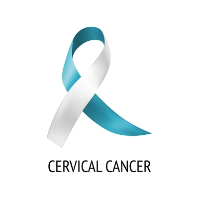 Realistic ribbon cancer symbol composition with isolated image of colorful ribbon with text on blank background vector illustration