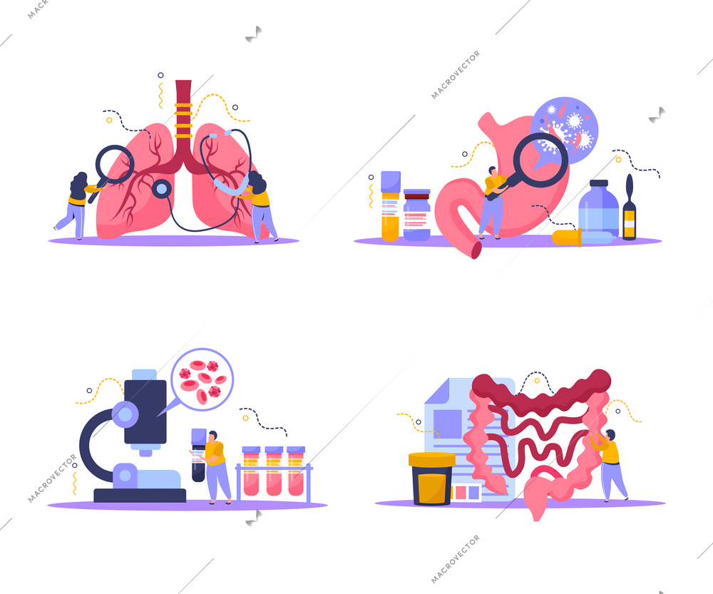 Health checkup concept icons set with body examination symbols flat isolated vector illustration