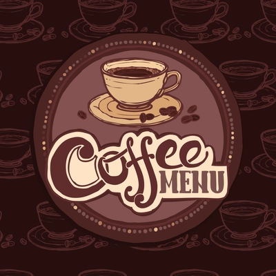 Restaurant cafe sketch menu template with coffee cup and beans vector illustration.