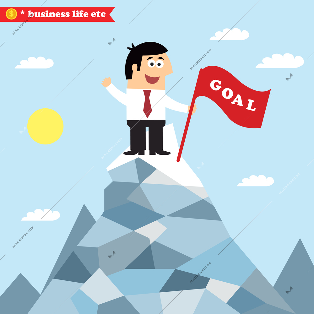 Business life. An idea of goal achievement, victory or successful growth vector illustration