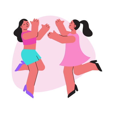 Two flat happy dancing women icon vector illustration