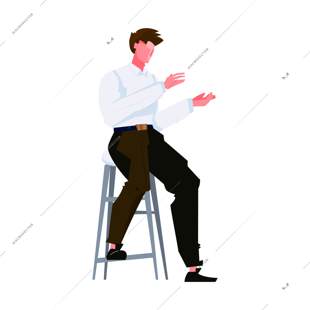 Flat icon with gesturing tv program presenter guest or journalist on white background vector illustration