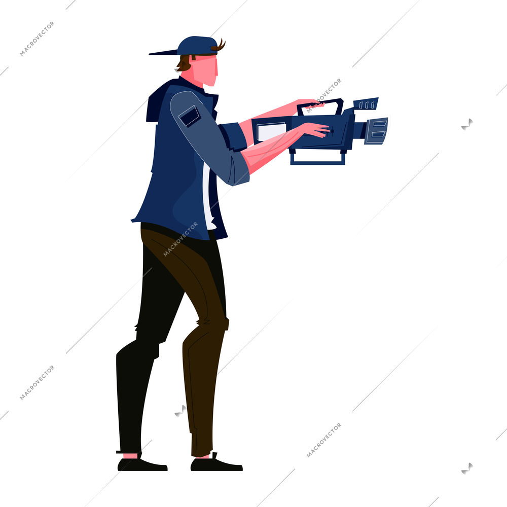 Cameraman at work on white background flat icon vector illustration