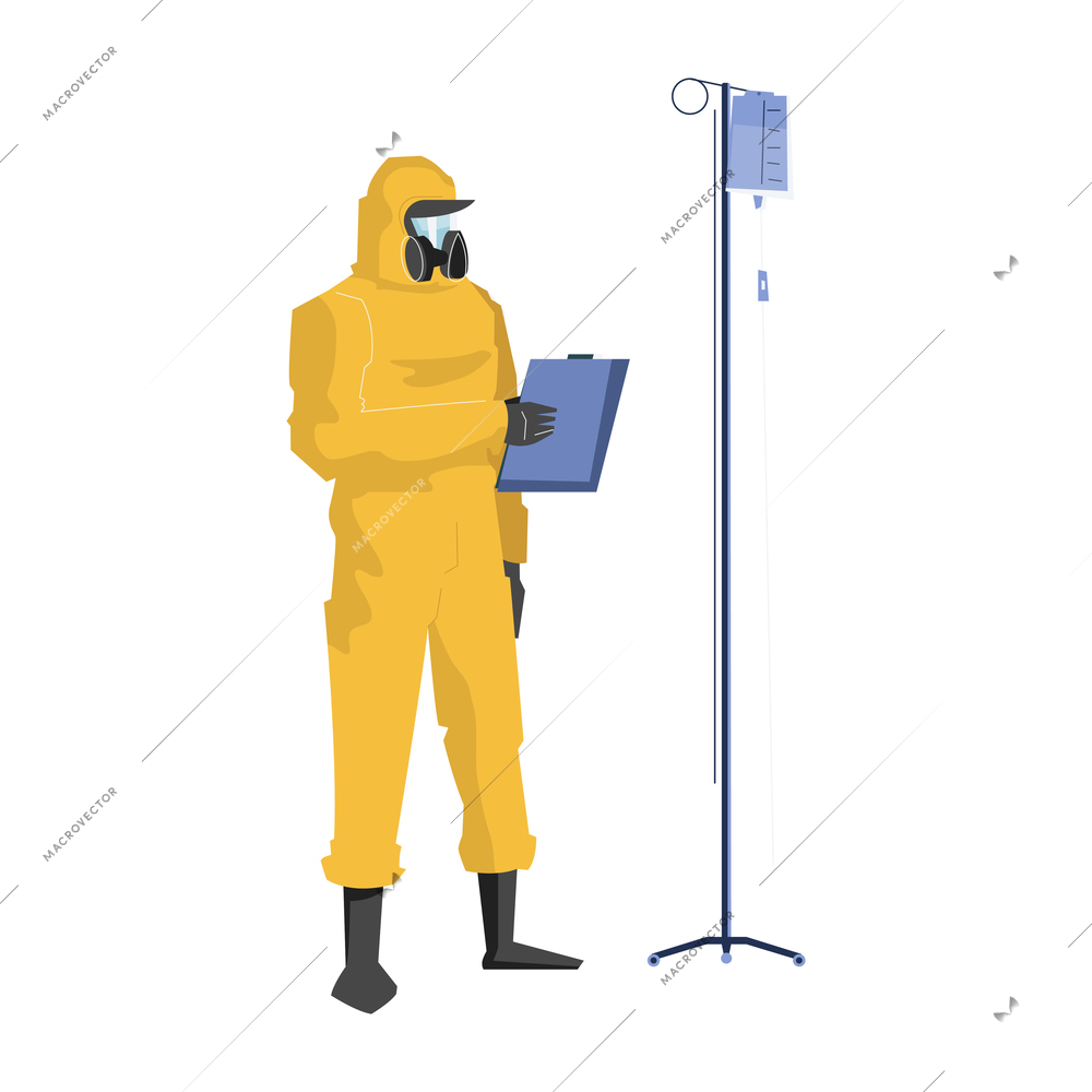 Coronavirus flat icon with medical worker wearing protective suit vector illustration