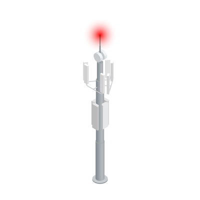 Radio telecommunication transmitter tower isometric icon on white background 3d vector illustration