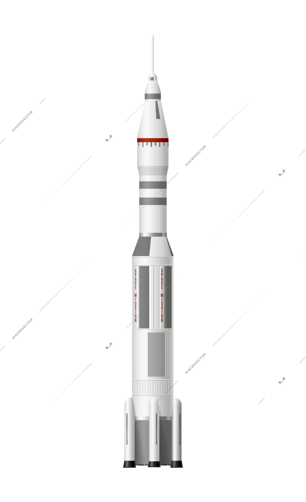 Modern space rocket on white background realistic vector illustration