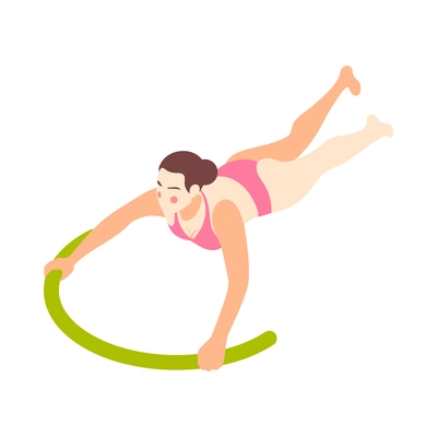 Woman swimming with green aqua noodle isometric icon on white background vector illustration