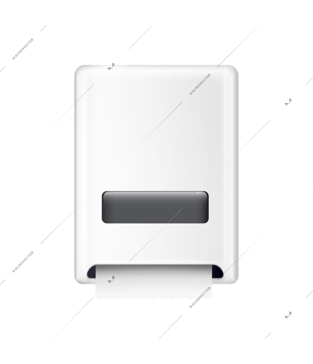 Wall paper towel dispenser for public wc on white background realistic vector illustration