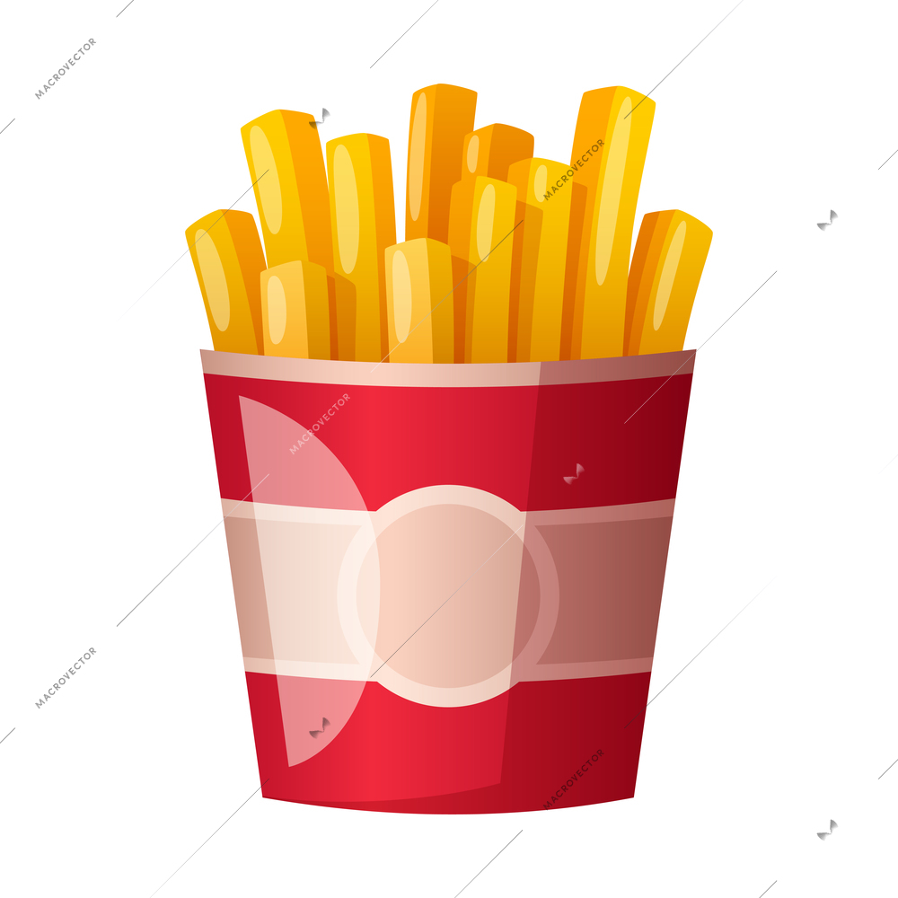 Cartoon icon with french fries in red paper box on white background vector illustration