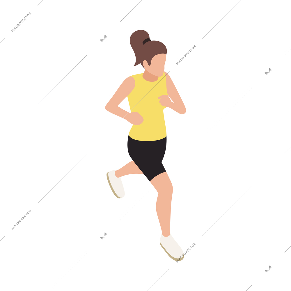 Isometric icon of running sporty woman on white background 3d vector illustration