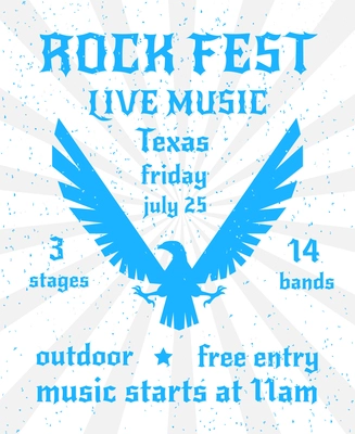 Rock fest live music party elevated wings eagle silhouette emblem freedom symbol poster invitation abstract vector illustration