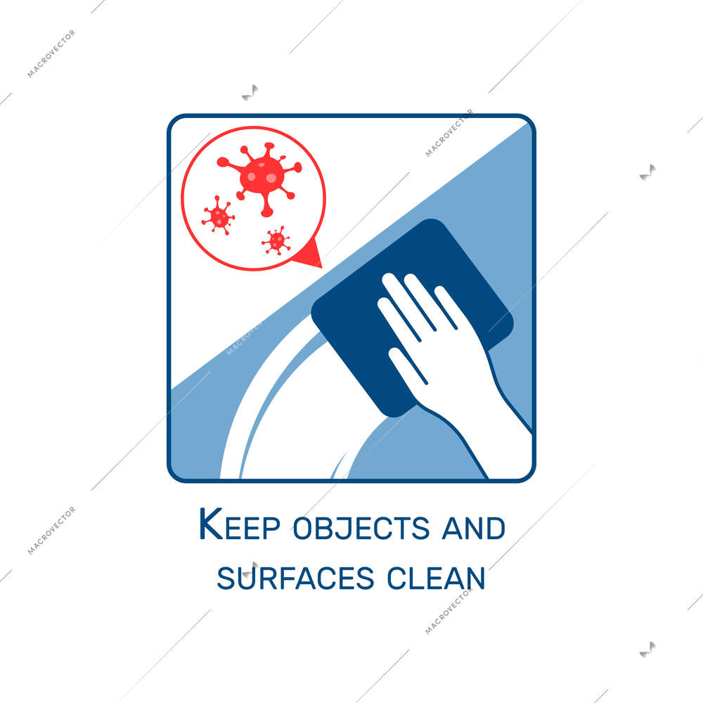 Coronavirus flat style icon with keep objects clean recommendation vector illustration