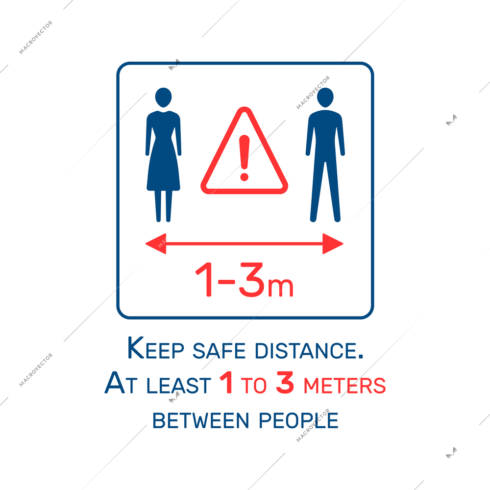 Coronavirus guide flat icon with keep safe distance warning vector illustration