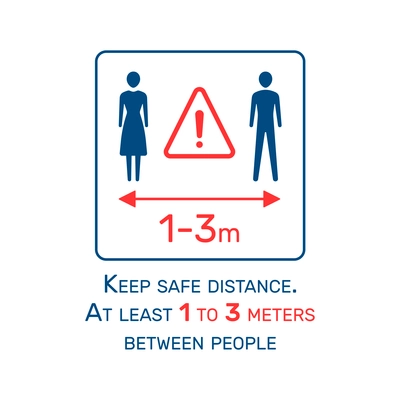 Coronavirus guide flat icon with keep safe distance warning vector illustration