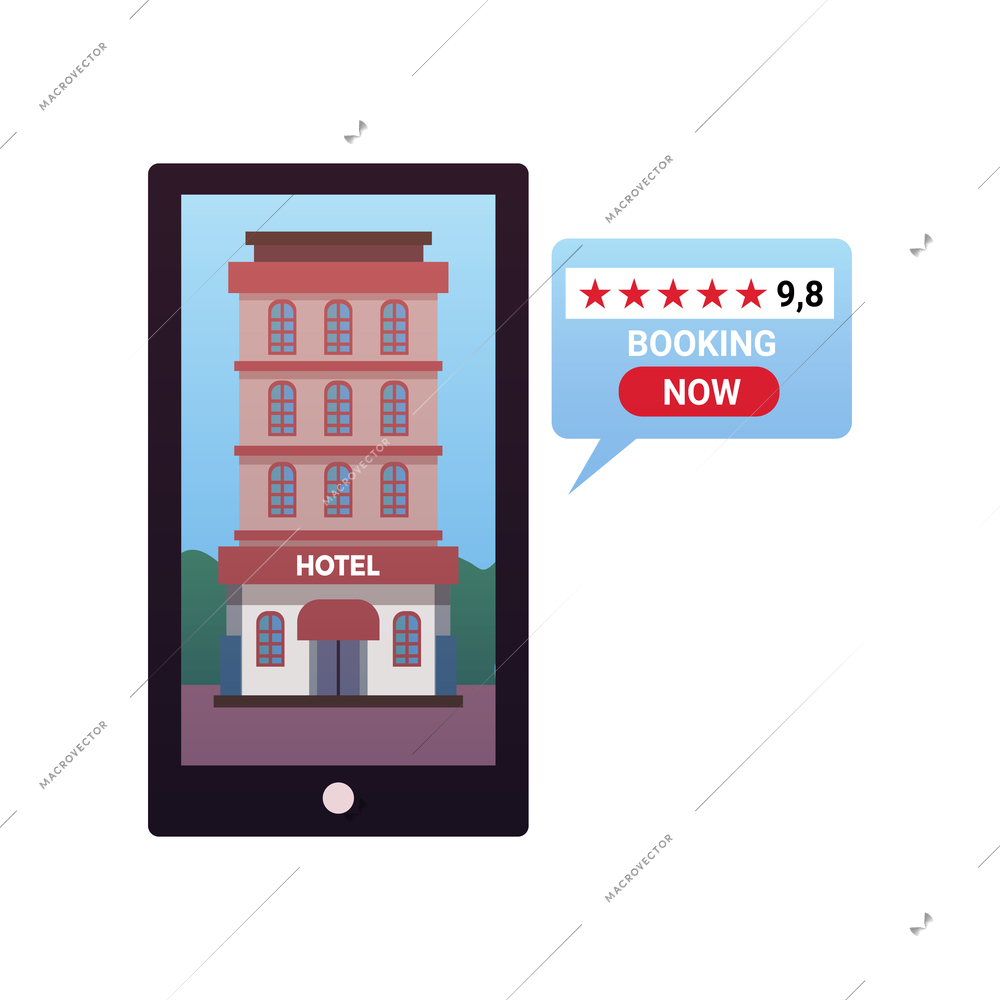 Smartphone app for booking hotels with high rating online flat icon on white background vector illustration