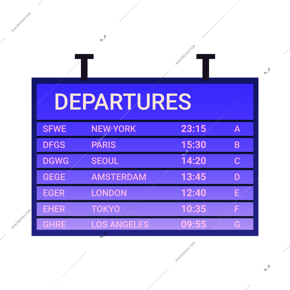 Flat icon with airport departure board showing flight destination gate and time vector illustration