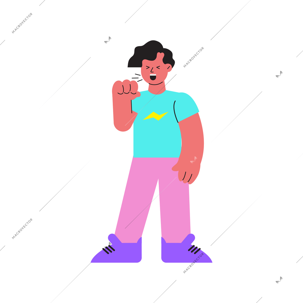 Flat icon of coughing man on white background vector illustration