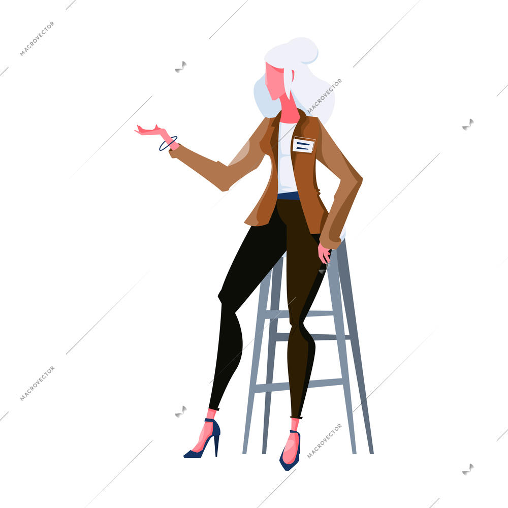 Flat female character of tv talk show presenter on white background vector illustration