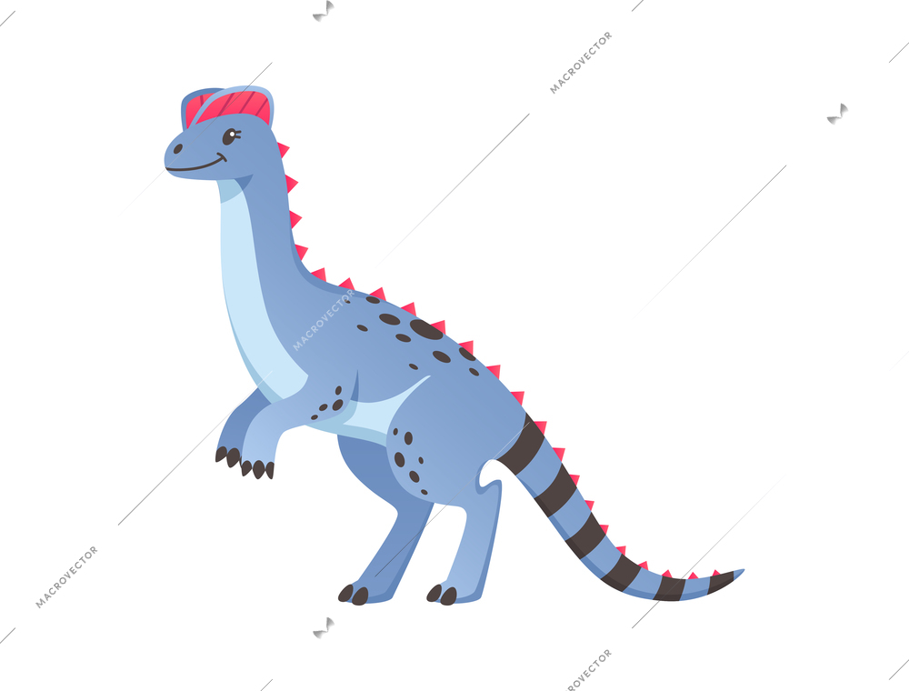 Cute cartoon dinosaur with long tail on white background vector illustration