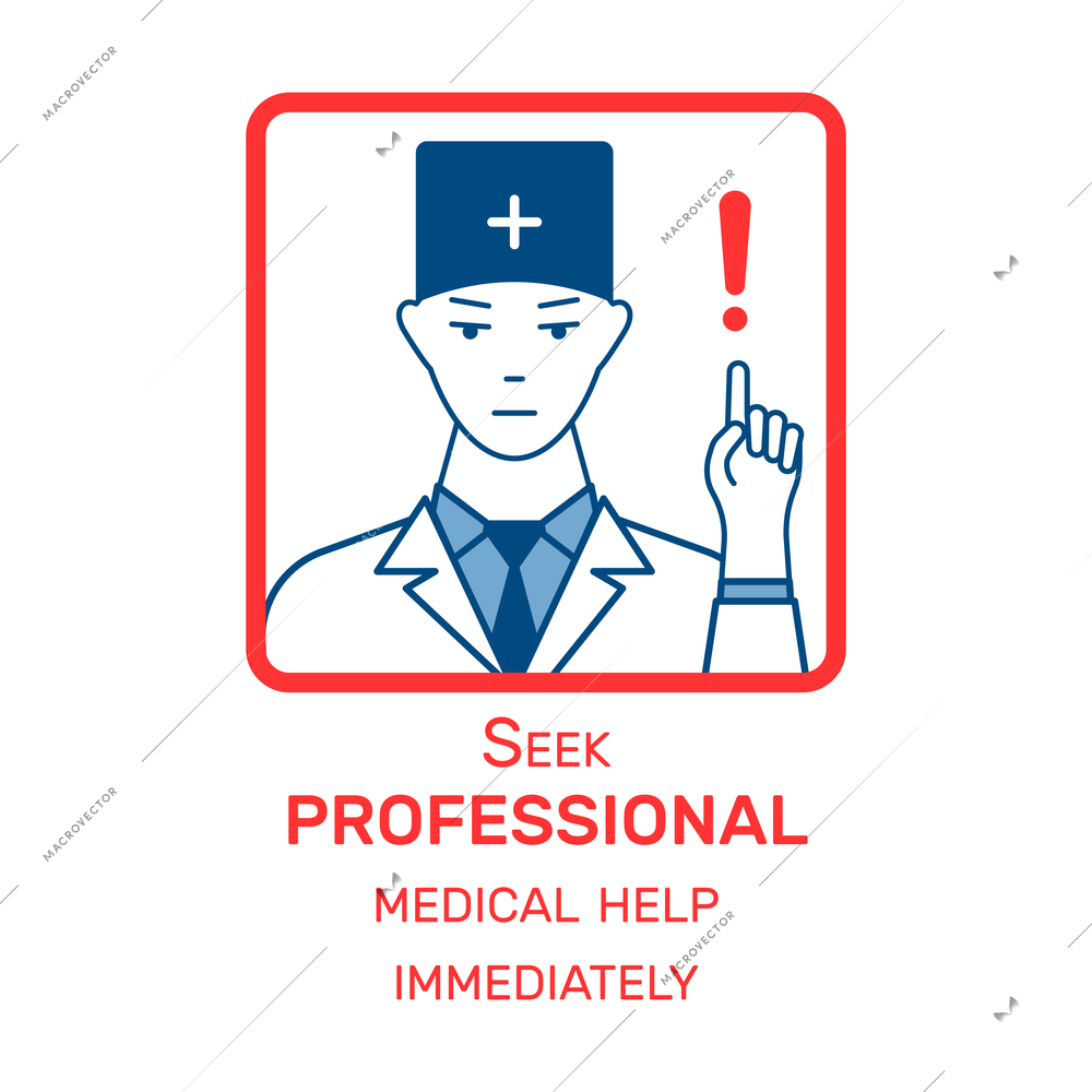 Coronavirus guide flat icon with seeking professional help warning vector illustration