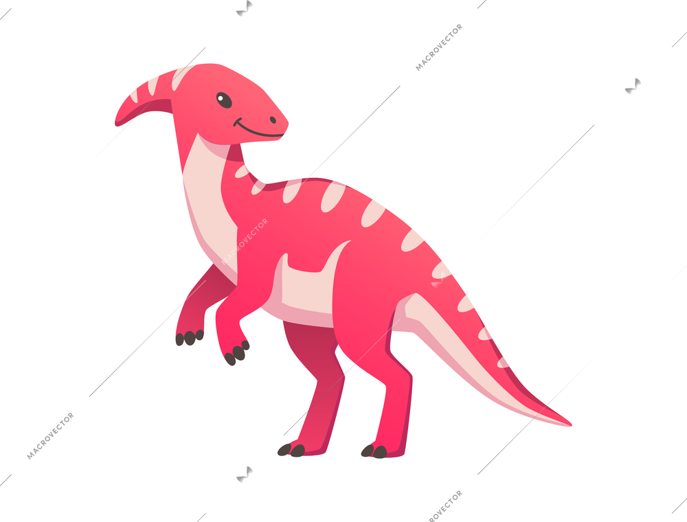 Cute pink dinosaur with stripes cartoon icon vector illustration