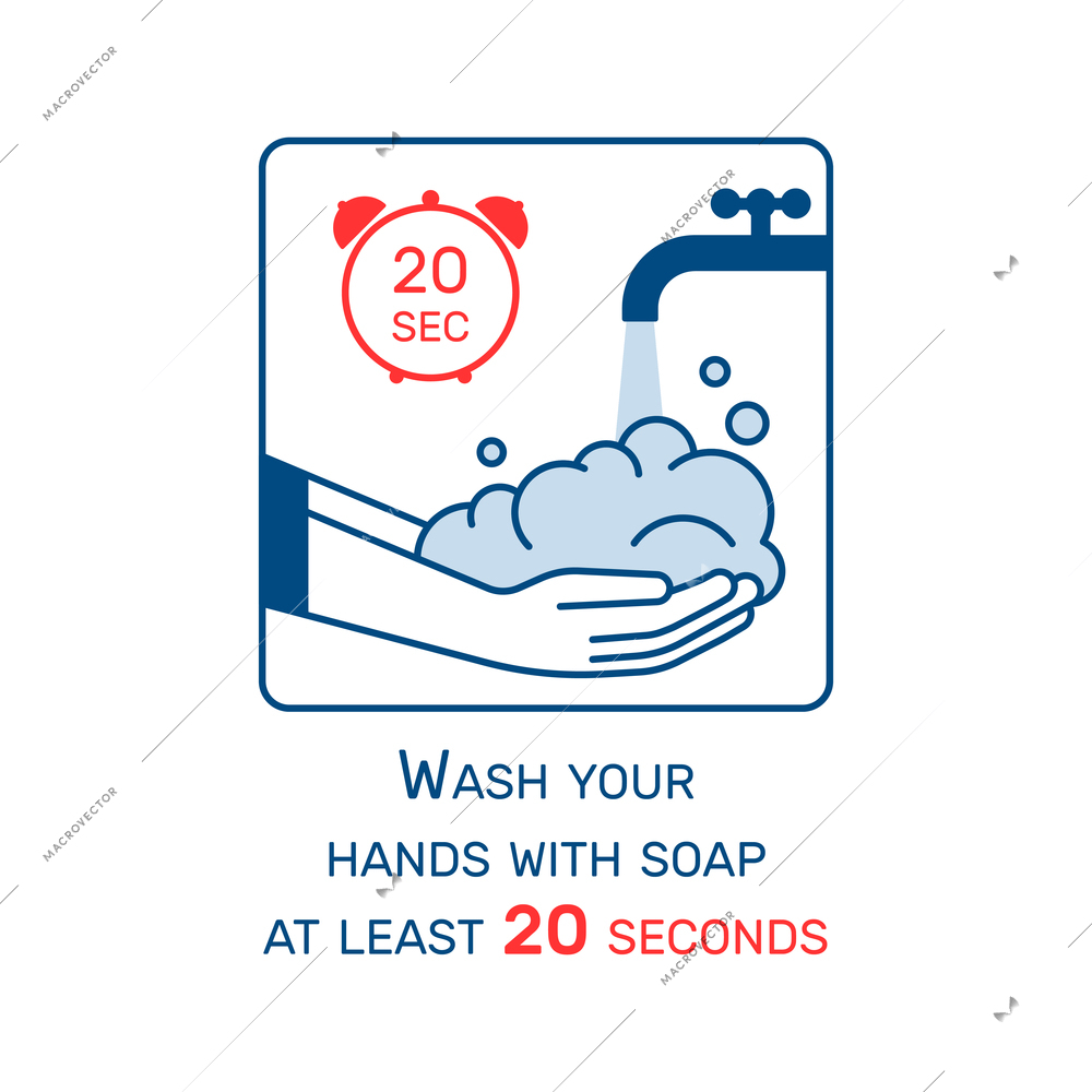 Coronavirus flat guide icon with washing hands image vector illustration