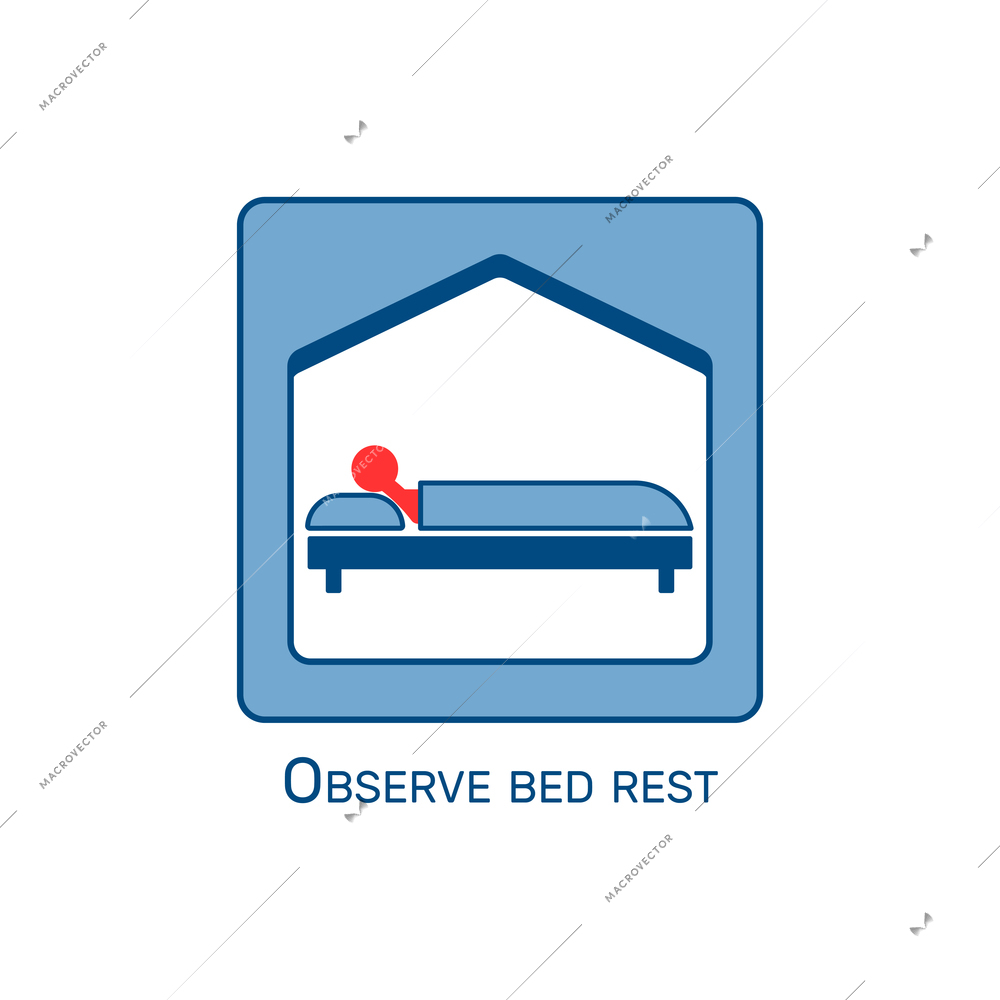 Coronavirus recommendation icon with observing bed rest flat vector illustration