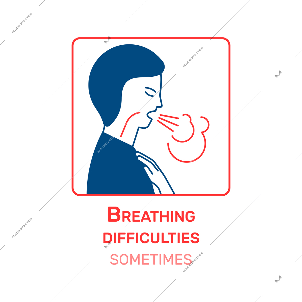 Coronavirus information icon with breathing difficulty symptom flat vector illustration