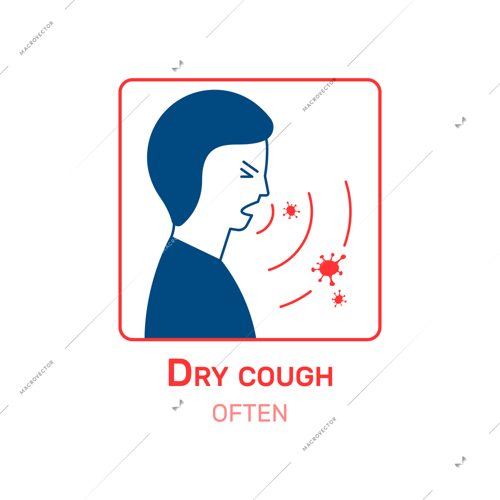 Flat coronavirus icon with dry cough symptom image vector illustration