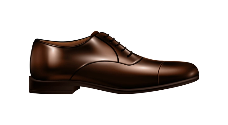 Casual brown leather male laced shoe side view on white background realistic vector illustration