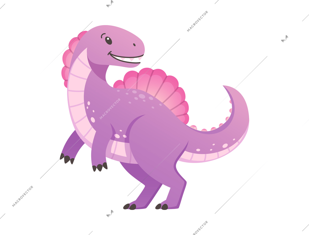 Cute funny violet dinosaur on white background cartoon vector illustration