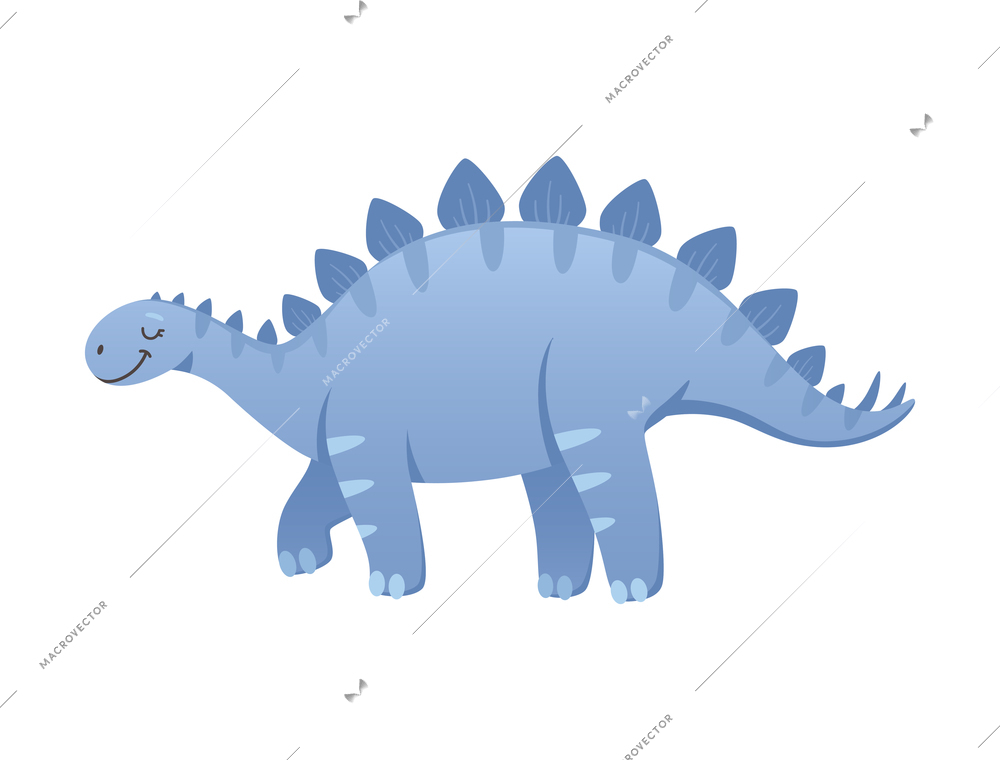 Cartoon cute stegosaurus of blue color vector illustration