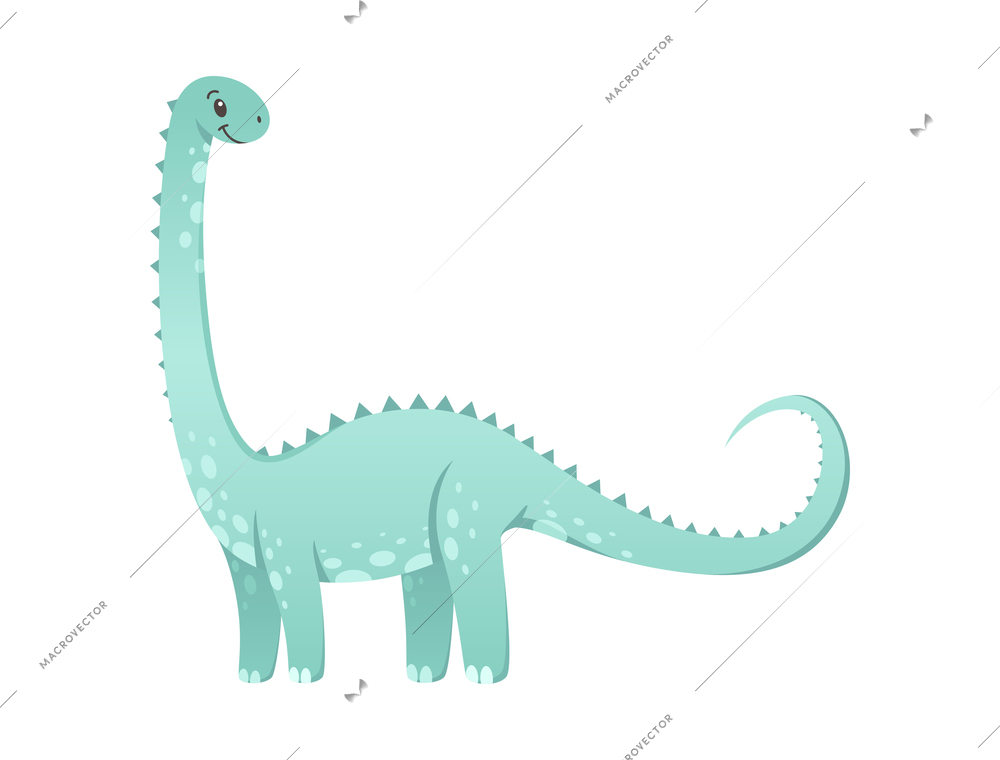 Cute kind dinosaur with long neck on white background cartoon vector illustration