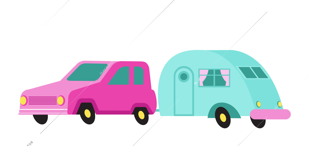 Flat icon with colorful passenger car and caravan vector illustration