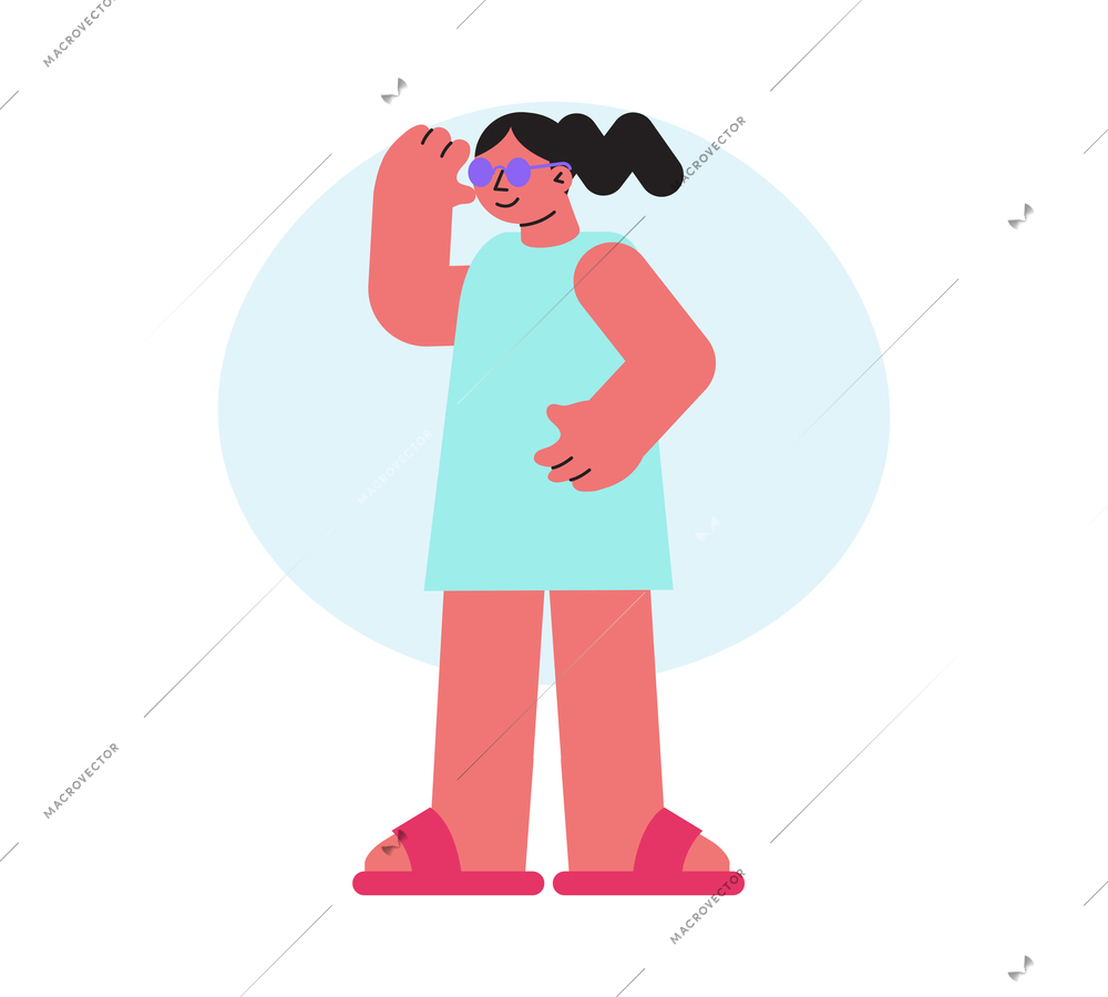 Woman in sunglasses wearing summer dress flat icon vector illustration