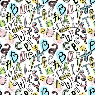 Sketch hand drawn doodle colored alphabet letters seamless pattern vector illustration