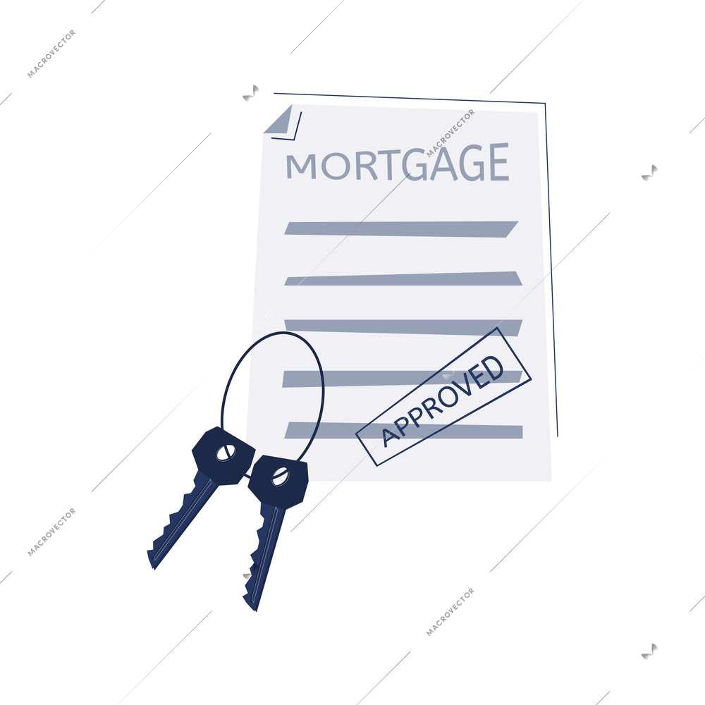 Approved mortgage loan application and house keys flat vector illustration